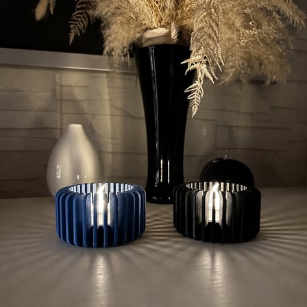 3D Baskı Çizgili Mumluk - Tealight Mumluk (1 Adet)-Mavi