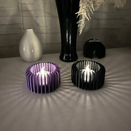 3D Baskı Çizgili Mumluk - Tealight Mumluk (1 Adet)-Mor
