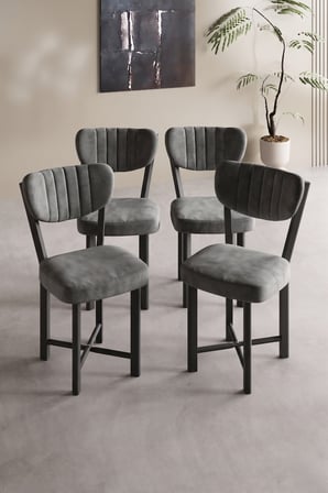 Sandalye 4 Adet Baby Face Kumaş Metal Ayak Mutfak Sandalyesi Cafe Balkon Ofis Elma