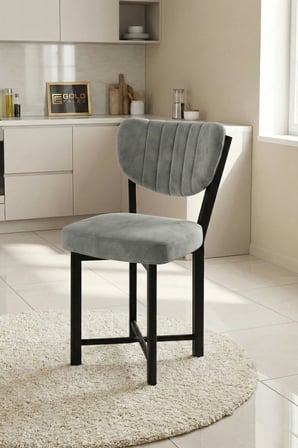 Sandalye 1 Adet Baby Face Kumaş Metal Mutfak Sandalyesi Cafe Balkon Ofis Elma 9814 Gri