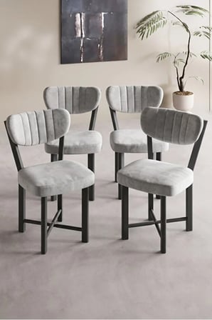 Sandalye 4 Adet Baby Face Kumaş Metal Ayak Mutfak Sandalyesi Cafe Balkon Ofis Elma