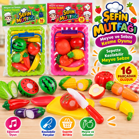 01-2033 Sepetli̇ Kesme Set Oyuncak Kesi̇lebi̇li̇r Meyve Sebze (Adet Fiyatıdır)