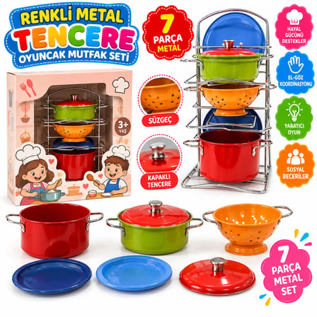 683G Renkli̇ Metal Tencere Oyuncak Mutfak Seti̇