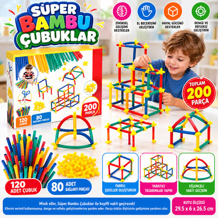 03461 Süper Bambu Çubuklar 200 Parça