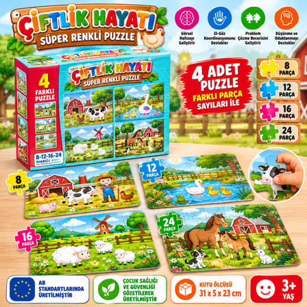 3222 Çi̇ftli̇k Süper Renkli̇ Puzzle 4Lü