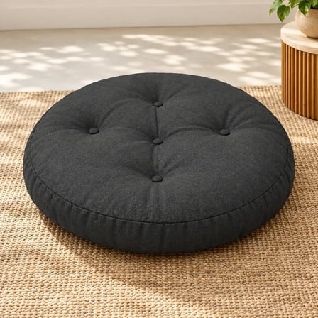 Kapitone Yuvarlak Yer Minderi · 60 × 60 × 8 Cm | Antrasit | İç Mekân