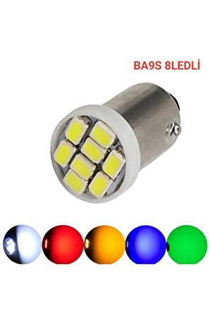 Ba9s Led Uyumlu  Ampul Soket Tipi Ba9s Tırnaklı 8 Ledli Beyaz 12v 2ad Mini Boy