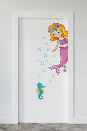 Deniz Kızı Ve Deniz Atı Çocuk Odası Sol Yön Kapı Duvar Sticker Seti