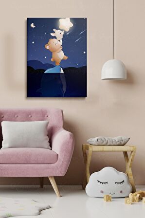 Erkek Ve Kız Çocuk Odaları Için Dekoratif Soyut Desenli Figürlü Kanvas Çerçeve Çerçeveli Tablo