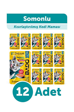 Bado Yetişkin Yaş Kedi Maması Somonlu 85Gr 12'li
