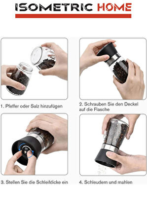 2 Adet Seramik Bıçaklı Tuz, Karabiber, Baharat Değirmeni, Tuz Öğütücü Değirmen | Siyah Ve Beyaz
