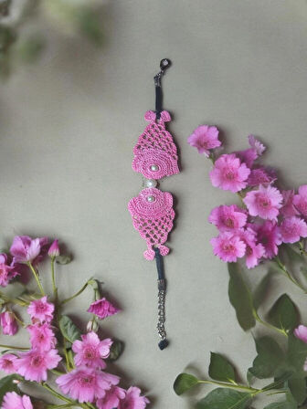 El Yapımı Etnik Otantik Aesthetic Soft Vibes Vintage Doğal İnci Boncuklu Hediyelik Pembe Renk Balık Bileklik