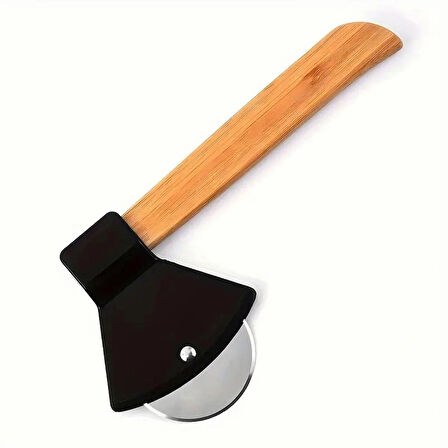 1 Ad. Pizza Kesici Tekerleği Balta Şekil Paslanmaz Çelik, Bambu Saplı Kesici Kurabiye, Kek, Ekmek