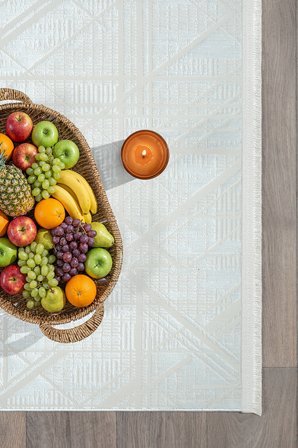 Bambum Serisi Bambu Saten Kadife Dokulu Kaymaz Taban Yıkanabilir Salon Mutfak Koridor Halısı 1001 BEYAZ
