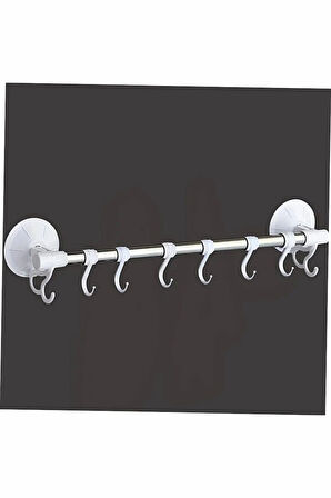 Vidasız Montaj - Banyo Mutfak Askısı Vantuzlu Süper Yapışkanlı 8 Kancalı 47 cm Askı 1 Adet