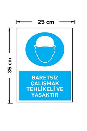 İş Güvenliği 3 Adet Levhası Baretsiz Çalışmak Tehlikeli Ve Yasaktır Uyarı - İşaret Levhası(Bant Hediye)