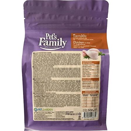 Pets Family Super Premium Tavuklu Yetişkin Kedi Maması 500 G