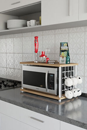 Çevir Kur Metal Telli Mikrodalga Üstü Raf Baharatlık Askılı Beyaz Demir Çok Amaçlı Mutfak Organizer