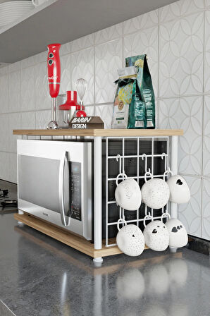 Çevir Kur Metal Telli Mikrodalga Üstü Raf Baharatlık Askılı Beyaz Demir Çok Amaçlı Mutfak Organizer