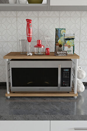 Çevir Kur Metal Telli Mikrodalga Üstü Raf Baharatlık Askılı Beyaz Demir Çok Amaçlı Mutfak Organizer