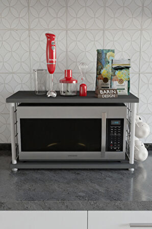 Çevir Kur Metal Telli Mikrodalga Üstü Raf Baharatlık Askılı Beyaz Demir Çok Amaçlı Mutfak Organizer