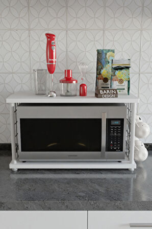 Çevir Kur Metal Telli Mikrodalga Üstü Raf Baharatlık Askılı Beyaz Demir Çok Amaçlı Mutfak Organizer