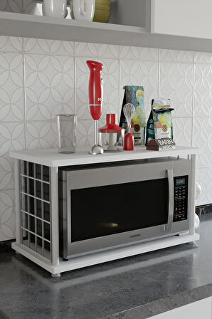 Çevir Kur Metal Telli Mikrodalga Üstü Raf Baharatlık Askılı Beyaz Demir Çok Amaçlı Mutfak Organizer