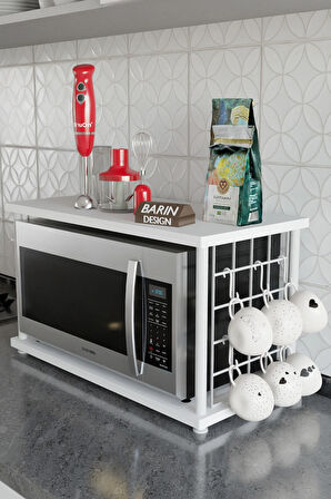 Çevir Kur Metal Telli Mikrodalga Üstü Raf Baharatlık Askılı Beyaz Demir Çok Amaçlı Mutfak Organizer