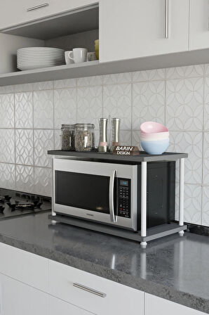 Çevir Kur Mutfak Tezgah Üstü Mikrodalga Rafı Beyaz Demir Organizer Stand Baharatlık Raf Sistemleri