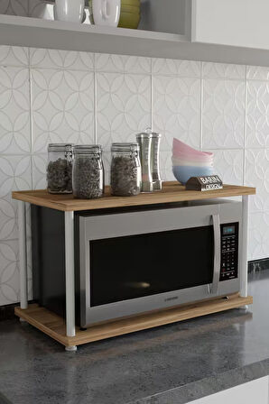 Çevir Kur Mutfak Tezgah Üstü Mikrodalga Rafı Beyaz Demir Organizer Stand Baharatlık Raf Sistemleri