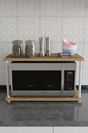 Çevir Kur Mutfak Tezgah Üstü Mikrodalga Rafı Beyaz Demir Organizer Stand Baharatlık Raf Sistemleri