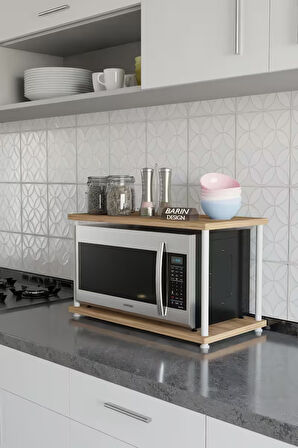 Çevir Kur Mutfak Tezgah Üstü Mikrodalga Rafı Beyaz Demir Organizer Stand Baharatlık Raf Sistemleri