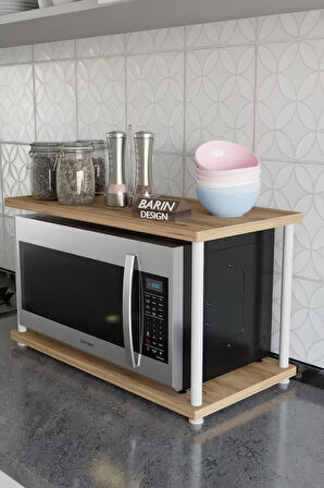 Çevir Kur Mutfak Tezgah Üstü Mikrodalga Rafı Beyaz Demir Organizer Stand Baharatlık Raf Sistemleri