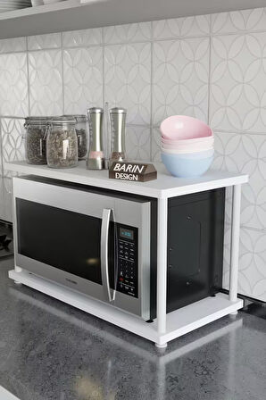 Çevir Kur Mutfak Tezgah Üstü Mikrodalga Rafı Beyaz Demir Organizer Stand Baharatlık Raf Sistemleri