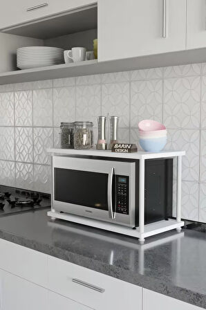 Çevir Kur Mutfak Tezgah Üstü Mikrodalga Rafı Beyaz Demir Organizer Stand Baharatlık Raf Sistemleri