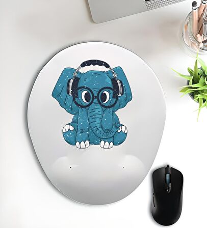 Mavi Fil Oval Bilek Destekli Mouse Pad