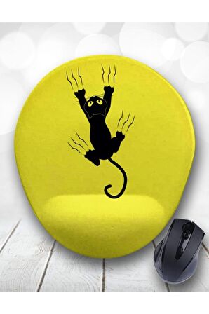  Kedi Sarı Bilek Destekli Mouse Pad