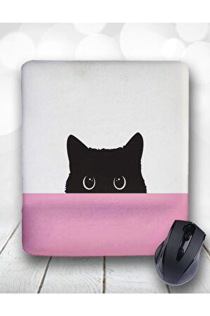  Siyah Pembe Kedi Bilek Destekli Mouse Pad