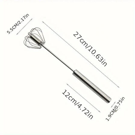 Pratik Paslanmaz Çelik Küçük Basmalı Otomatik Çırpıcı Metal Çırpıcı 1 Adet Uzunluk 27cm