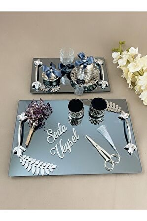 Aynalı Söz Nişan Tepsisi Damat Kahve Tepsi, ,söz Nişan Seti