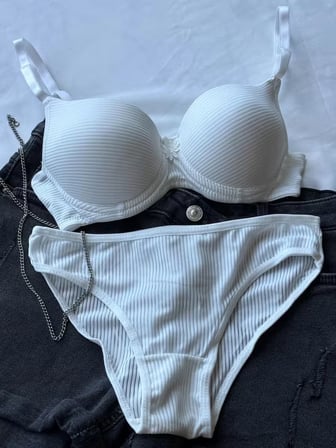Ebru Fitilli Push-Up Sütyen Takımı Ekru Mikro Kumaş