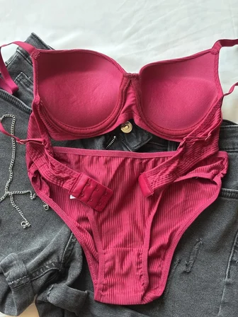 Bordo Destekli Push-Up Sütyen Takımı Mikro Kumaş Dolgulu 75-95 Beden