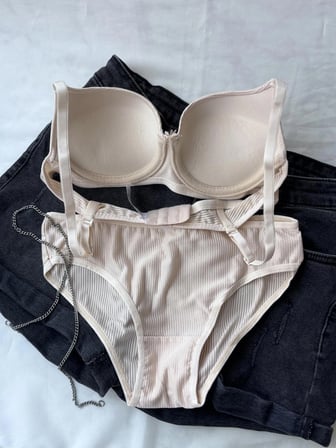 Ebru Fitilli Push-Up Destekli Sütyen Külot Takımı Ten Rengi 95B