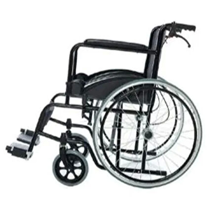 Siyah Kumaş Standart Transfer Refakatçı Frenli Tekerlekli Sandalye 120 Kg Taşıma Kapasitesi