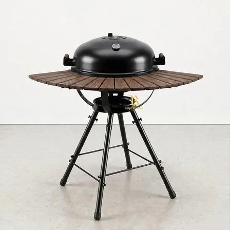 BAZZ360 360° Masalı Kapaklı Kömürlü Barbekü Mangal – 55 cm Izgara, Termometreli, 92 cm Yükseklik, 120 cm Masa