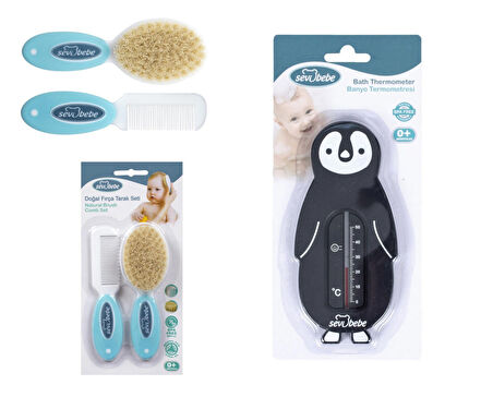 Sevi Bebe Bebek Bakım Seti (Doğal Fırça Tarak+Banyo Termometresi)