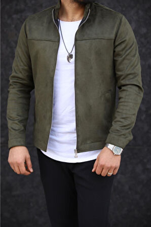 Premium Örme Triko Kol Dik Yaka Süet Ceket