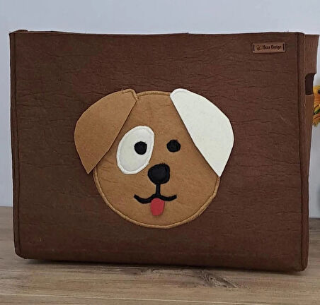 Köpek Figürlü Kahverengi Keçe Oyuncak Sepeti