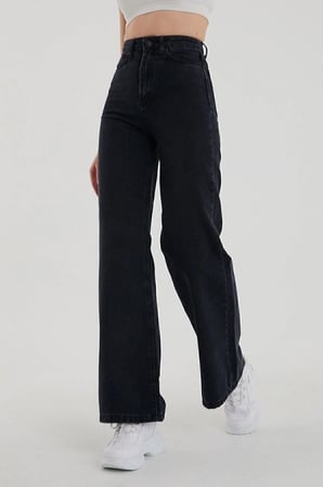 Pamela Kadın Salaş Solmayan Siyah Süper Yüksek Bel Wide Leg Comfort Likralı Palazzo Jeans
