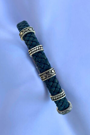 Örgülü El İşçiliği ile Üretilmiş Hakiki Deri Erkek Bileklik